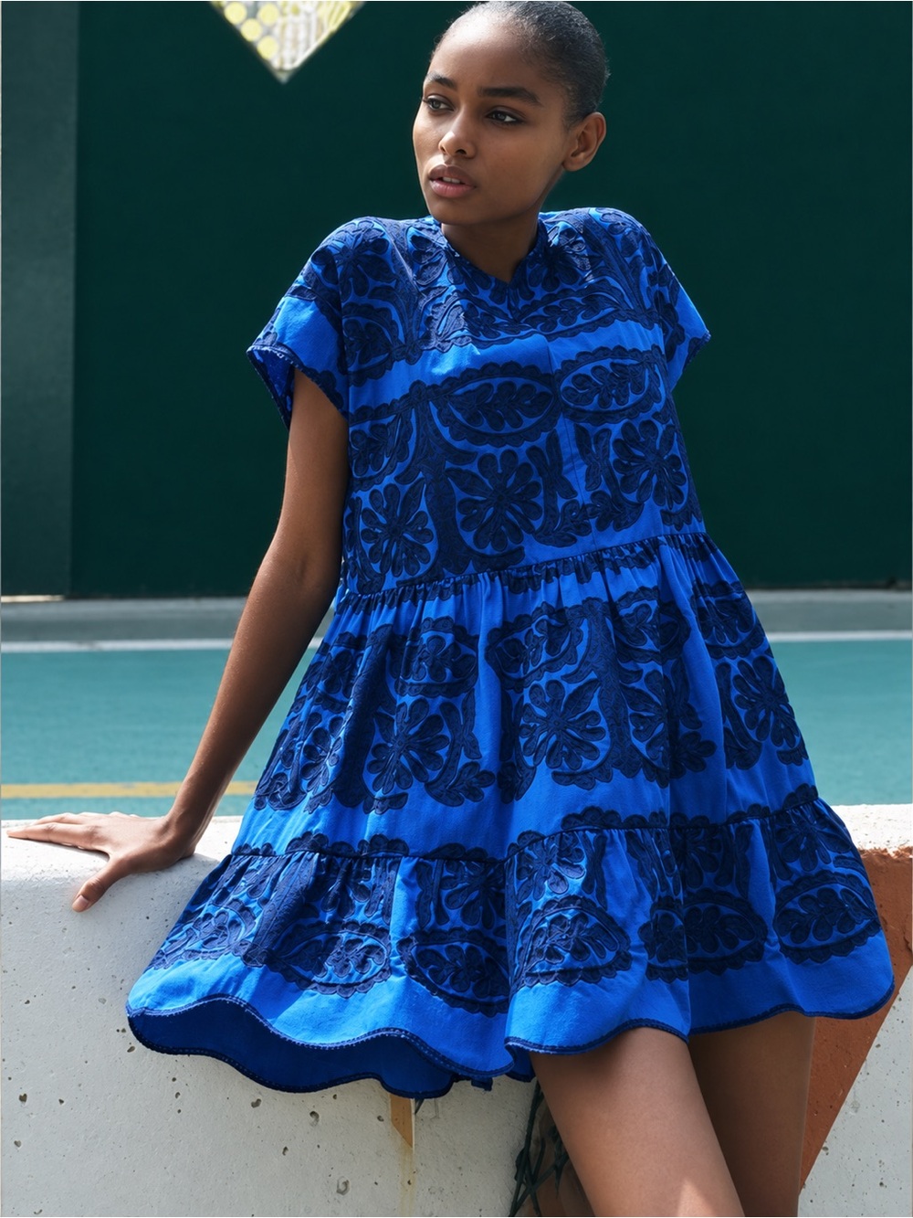 Zara Embroidered Mini Dress in Blue Size M